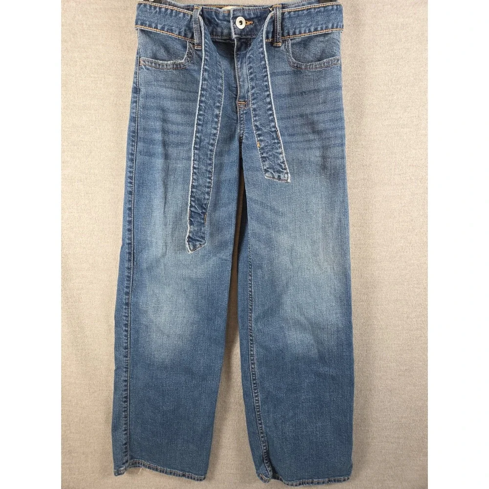 Abercrombie Kids High Rise Wide Leg Jeans Girls 11/12 Belted Stretch Boho